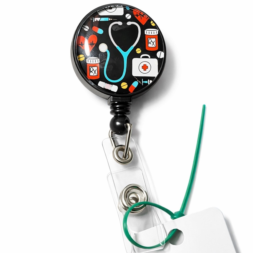 NWT Nurse Medical Badge Reel Stethoscope RX Retractable ID Holder